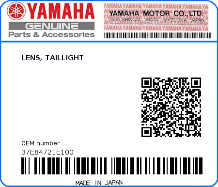 Product image: Yamaha - 37E84721E100 - LENS, TAILLIGHT  0