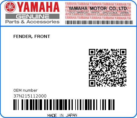 Product image: Yamaha - 37N215112000 - FENDER, FRONT  0