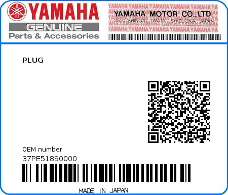 Product image: Yamaha - 37PE51890000 - PLUG  0