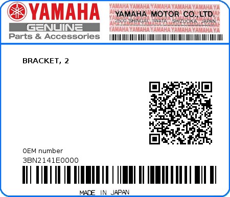 Product image: Yamaha - 3BN2141E0000 - BRACKET, 2  0
