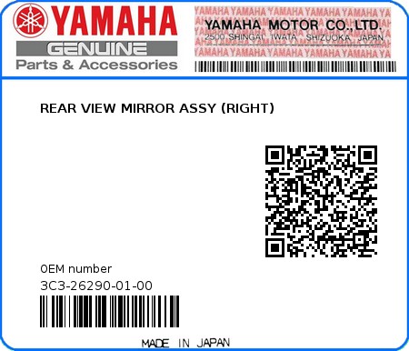 Product image: Yamaha - 3C3-26290-01-00 - REAR VIEW MIRROR ASSY (RIGHT)  0