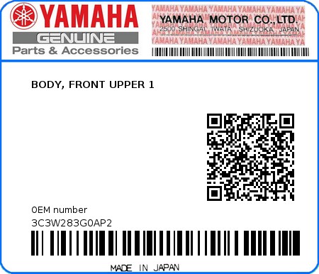 Product image: Yamaha - 3C3W283G0AP2 - BODY, FRONT UPPER 1  0