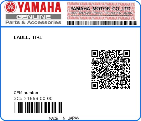 Product image: Yamaha - 3C5-21668-00-00 - LABEL, TIRE  0
