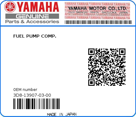 Product image: Yamaha - 3D8-13907-03-00 - FUEL PUMP COMP.  0