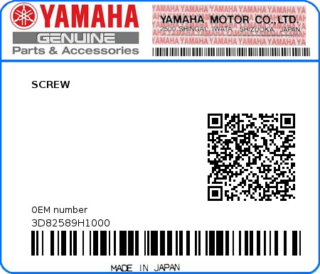 Product image: Yamaha - 3D82589H1000 - SCREW  0
