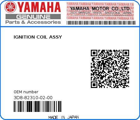 Product image: Yamaha - 3D8-82310-02-00 - IGNITION COIL ASSY  0