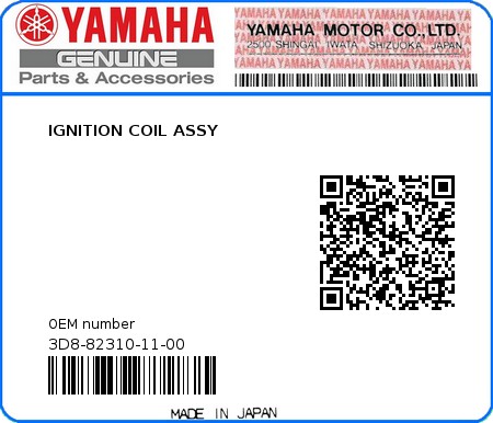 Product image: Yamaha - 3D8-82310-11-00 - IGNITION COIL ASSY  0