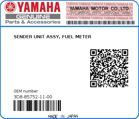 Product image: Yamaha - 3D8-85752-11-00 - SENDER UNIT ASSY, FUEL METER  0