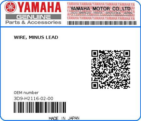 Product image: Yamaha - 3D9-H2116-02-00 - WIRE, MINUS LEAD  0