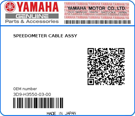 Product image: Yamaha - 3D9-H3550-03-00 - SPEEDOMETER CABLE ASSY  0
