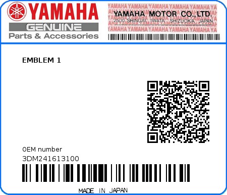 Product image: Yamaha - 3DM241613100 - EMBLEM 1  0