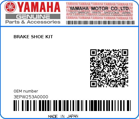 Product image: Yamaha - 3EPW253A0000 - BRAKE SHOE KIT  0