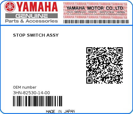 Product image: Yamaha - 3HN-82530-14-00 - STOP SWITCH ASSY  0