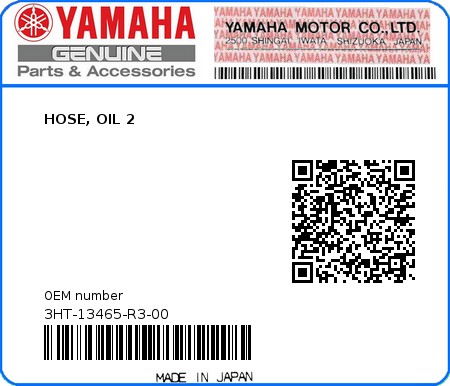 Product image: Yamaha - 3HT-13465-R3-00 - HOSE, OIL 2  0