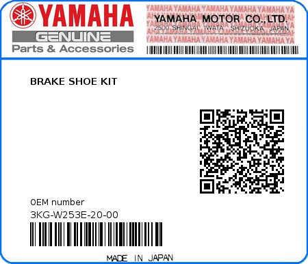 Product image: Yamaha - 3KG-W253E-20-00 - BRAKE SHOE KIT  0