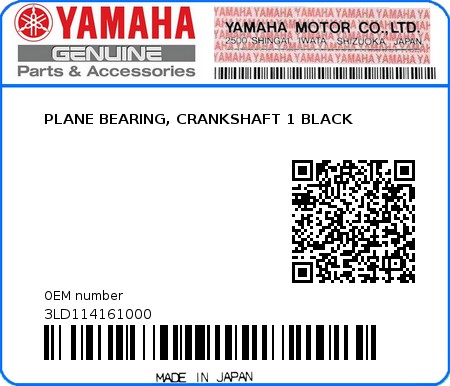 Product image: Yamaha - 3LD114161000 - PLANE BEARING, CRANKSHAFT 1 BLACK   0