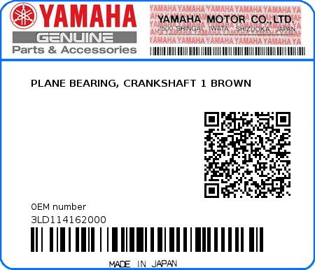 Product image: Yamaha - 3LD114162000 - PLANE BEARING, CRANKSHAFT 1 BROWN   0