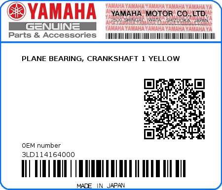 Product image: Yamaha - 3LD114164000 - PLANE BEARING, CRANKSHAFT 1 YELLOW   0