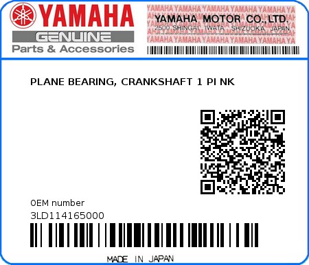 Product image: Yamaha - 3LD114165000 - PLANE BEARING, CRANKSHAFT 1 PI NK   0