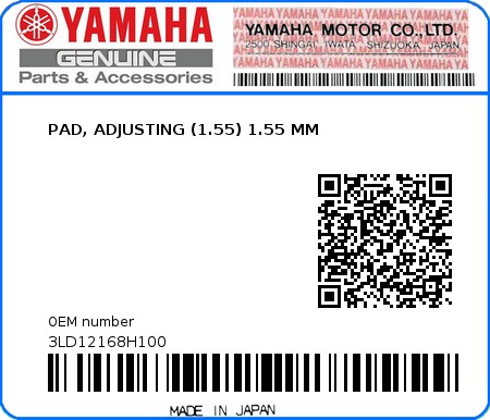 Product image: Yamaha - 3LD12168H100 - PAD, ADJUSTING (1.55) 1.55 MM  0