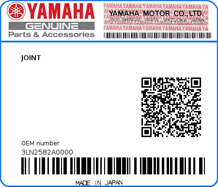Product image: Yamaha - 3LN2582A0000 - JOINT  0