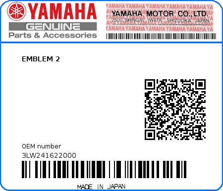 Product image: Yamaha - 3LW241622000 - EMBLEM 2  0