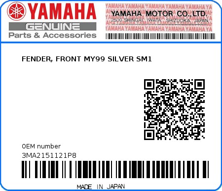 Product image: Yamaha - 3MA2151121P8 - FENDER, FRONT MY99 SILVER SM1  0