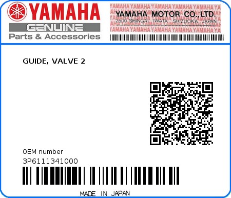 Product image: Yamaha - 3P6111341000 - GUIDE, VALVE 2  0