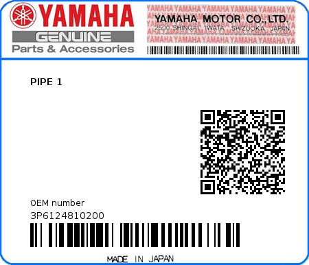 Product image: Yamaha - 3P6124810200 - PIPE 1  0