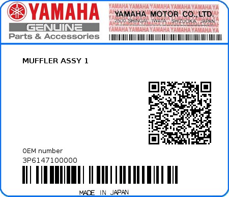 Product image: Yamaha - 3P6147100000 - MUFFLER ASSY 1  0