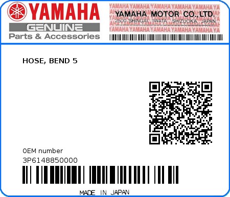 Product image: Yamaha - 3P6148850000 - HOSE, BEND 5  0