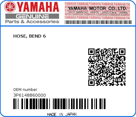 Product image: Yamaha - 3P6148860000 - HOSE, BEND 6  0