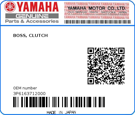 Product image: Yamaha - 3P6163712000 - BOSS, CLUTCH  0