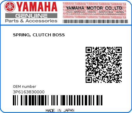 Product image: Yamaha - 3P6163830000 - SPRING, CLUTCH BOSS  0