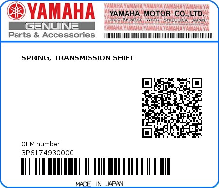 Product image: Yamaha - 3P6174930000 - SPRING, TRANSMISSION SHIFT  0