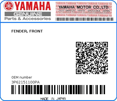 Product image: Yamaha - 3P62151100PA - FENDER, FRONT  0