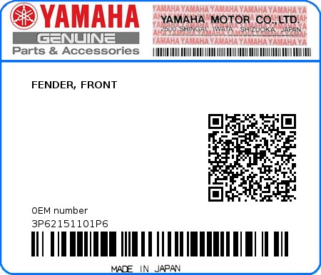 Product image: Yamaha - 3P62151101P6 - FENDER, FRONT  0