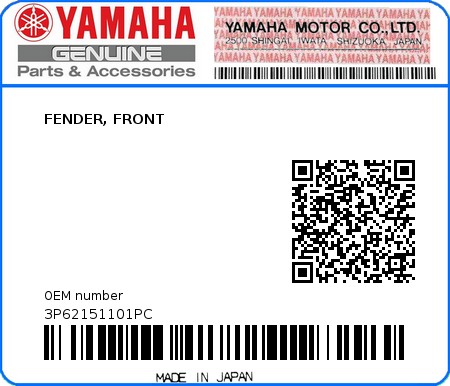Product image: Yamaha - 3P62151101PC - FENDER, FRONT  0