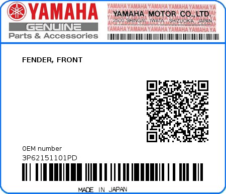 Product image: Yamaha - 3P62151101PD - FENDER, FRONT  0