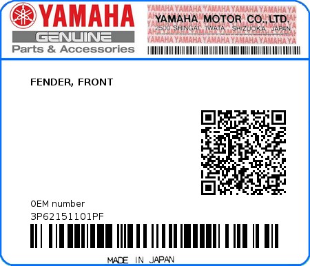 Product image: Yamaha - 3P62151101PF - FENDER, FRONT  0