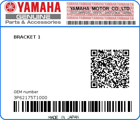 Product image: Yamaha - 3P62175T1000 - BRACKET 1  0