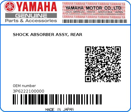Product image: Yamaha - 3P6222100000 - SHOCK ABSORBER ASSY, REAR  0