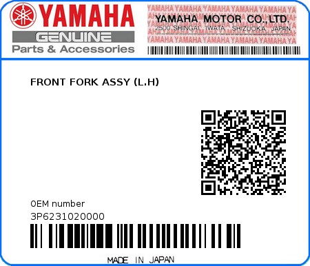 Product image: Yamaha - 3P6231020000 - FRONT FORK ASSY (L.H)  0