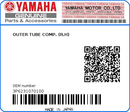 Product image: Yamaha - 3P6231070100 - OUTER TUBE COMP. (R.H)  0
