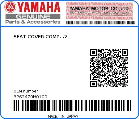 Product image: Yamaha - 3P62470H0100 - SEAT COVER COMP. ,2  0