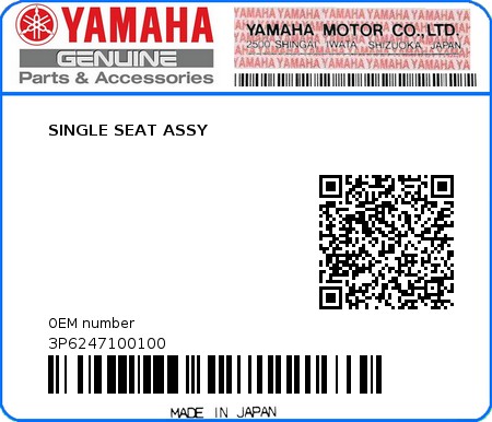 Product image: Yamaha - 3P6247100100 - SINGLE SEAT ASSY  0