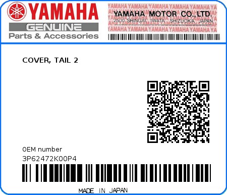 Product image: Yamaha - 3P62472K00P4 - COVER, TAIL 2  0