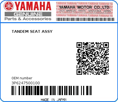 Product image: Yamaha - 3P6247500100 - TANDEM SEAT ASSY  0