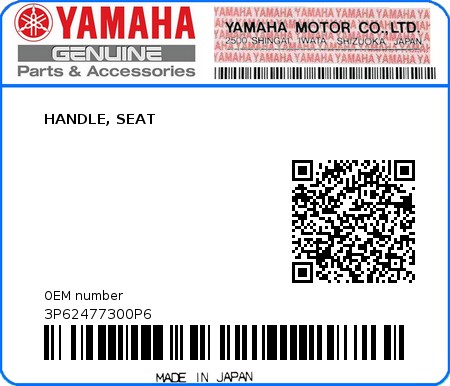 Product image: Yamaha - 3P62477300P6 - HANDLE, SEAT  0