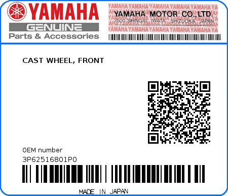 Product image: Yamaha - 3P62516801P0 - CAST WHEEL, FRONT  0